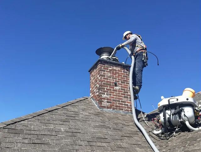 Dedicated Concord Chimney Sweep team member cleaning a chimney in Concord, NC