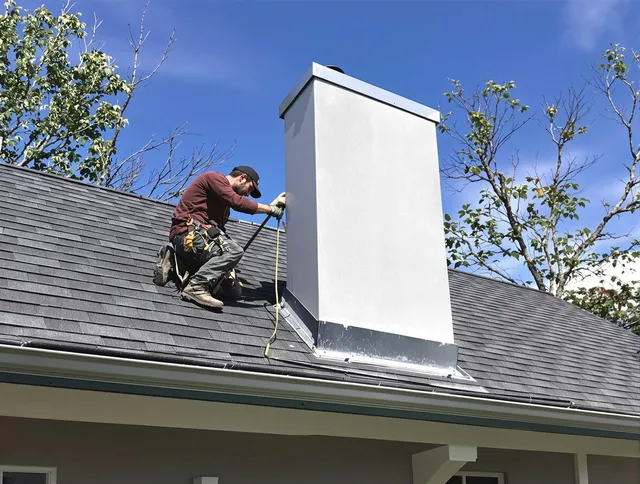 Concord Chimney Sweep team member finishing chimney construction in Concord, NC