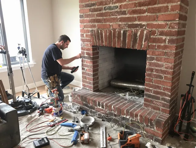 Concord Chimney Sweep specialist finalizing chimney liner service in Concord, NC