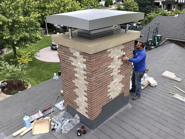 Concord Chimney Sweep team working on a custom chimney remodel in Concord, NC