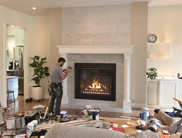 Newly installed fireplace by Concord Chimney Sweep in Concord, NC