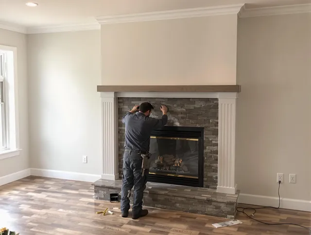 Concord Chimney Sweep finishing a custom fireplace install in Concord, NC